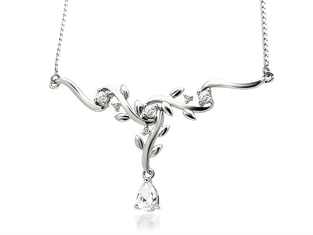 9ct White Gold CZ Drop Necklace