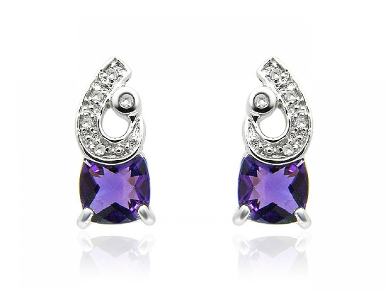 9ct White Gold Amethyst & Diamond Earrings