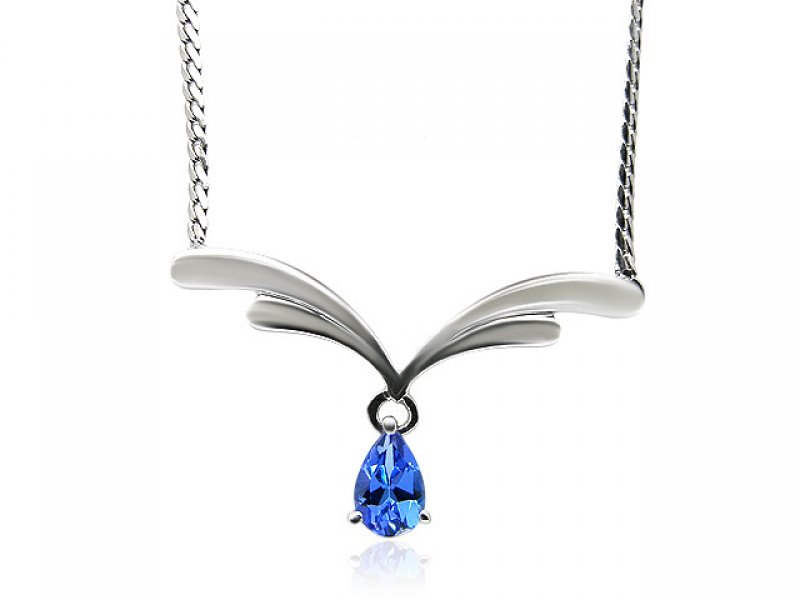 9ct White Gold Pear Cut Tanzanite Drop Necklace