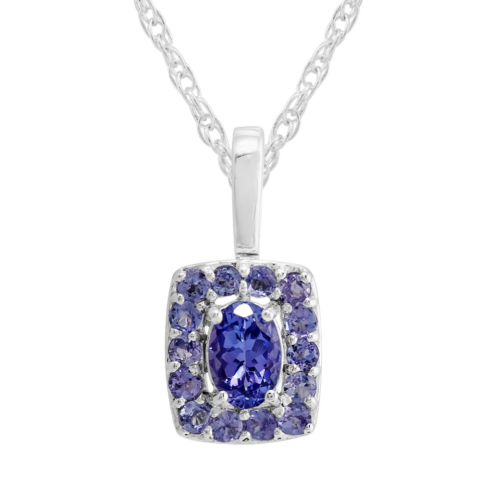 Sterling Silver 0.79ct Natural Tanzanite Classic Oblong Cluster Pendant