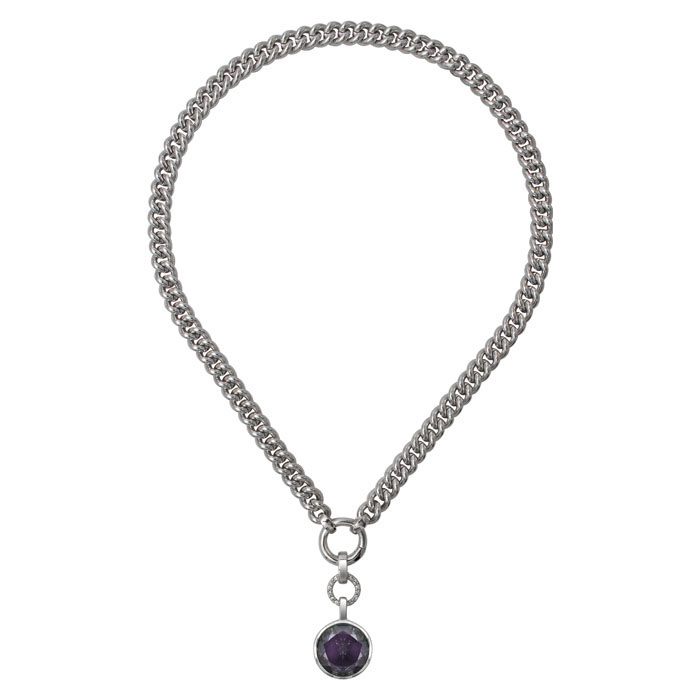 925 Sterling Silver Multi Coloured Cubic Zirconia 41cm Chunky Necklace