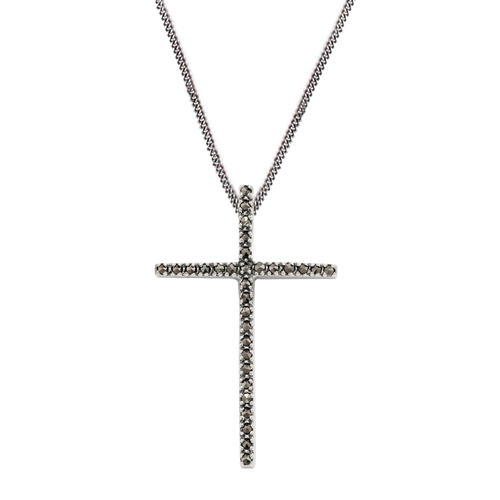 925 Sterling Silver Marcasite Cross Design 45cm Necklace
