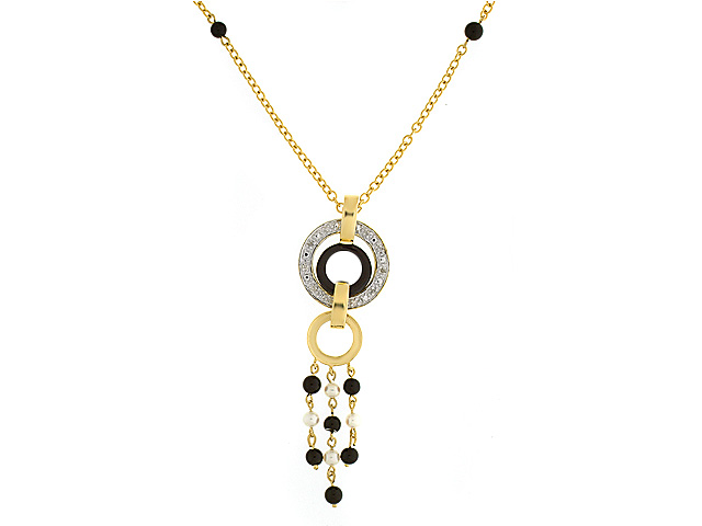 9ct Yellow Gold Onyx, Pearl 