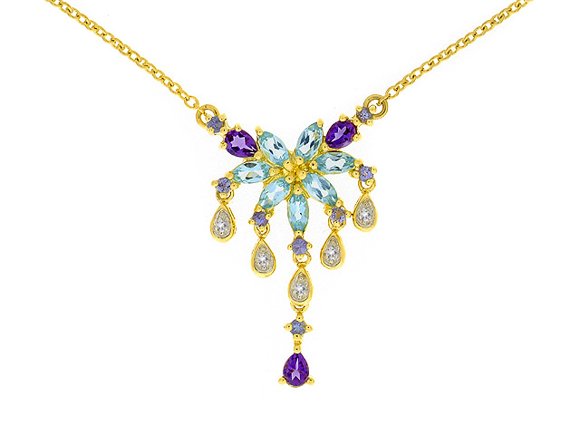 9ct Yellow Gold Multi Gem Stone Necklace