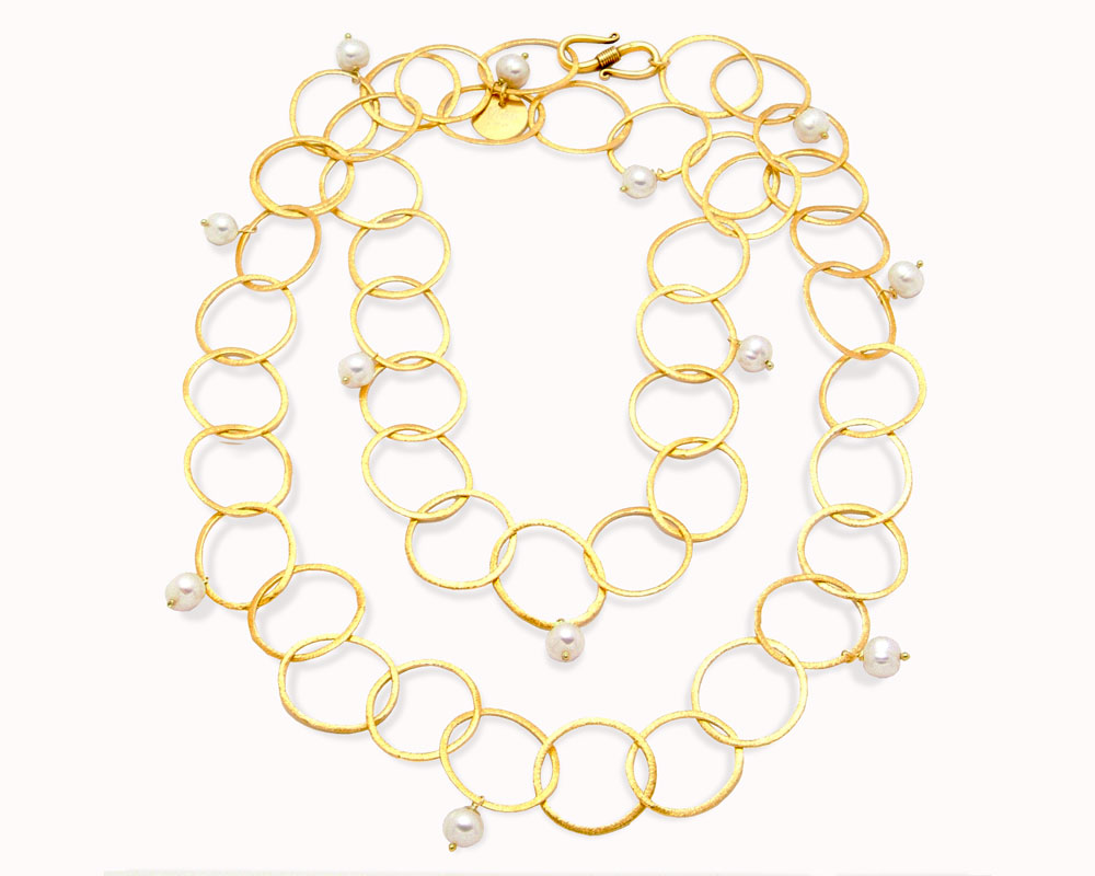 Mishca Jewels Long Gold Plated Sterling Silver Pearl 95cm Necklace