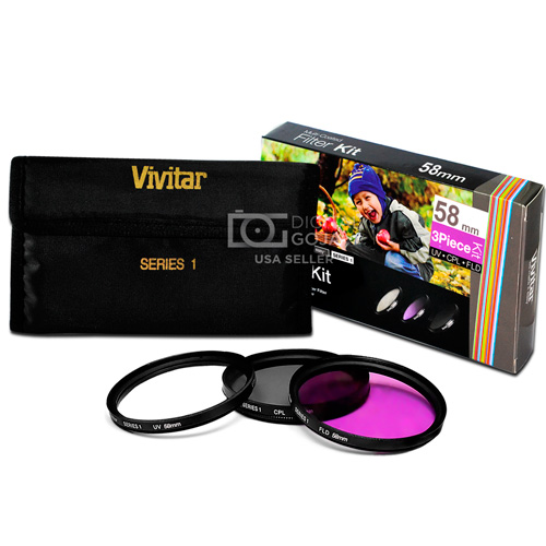 58MM Vivitar UV CPL FLD Filter Kit + Lens Hood for 58MM Canon 1855mm