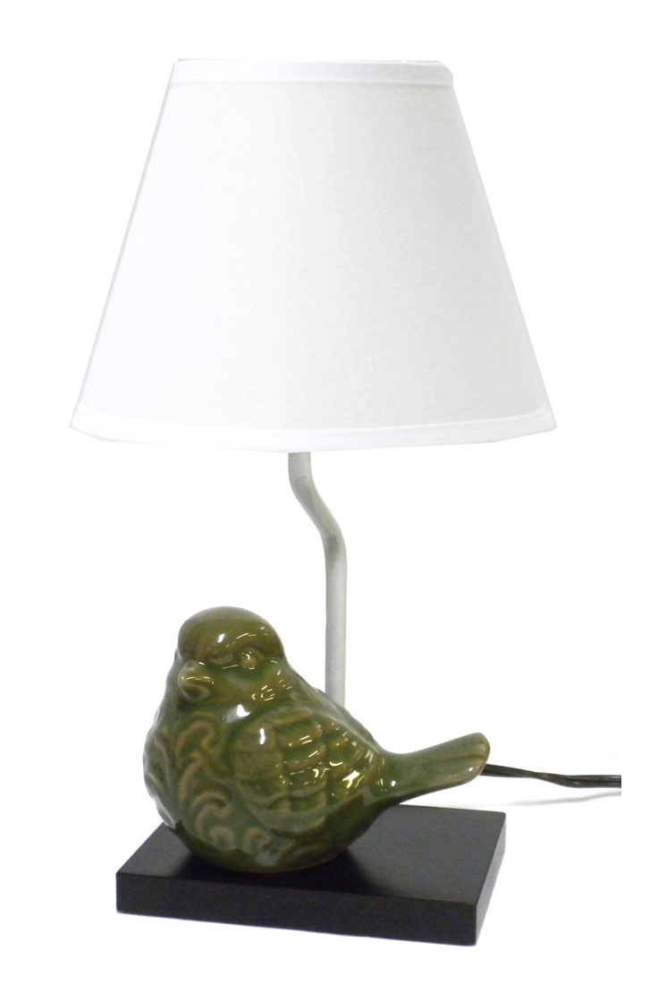 Ceramic Crackle Bird Lamp W/ White Linen ShadeGreen, Blue Or White15