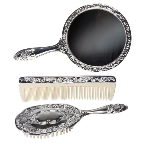 3 pc Silver Plated Vanity Brush Comb MIRROR Set girls New eBay