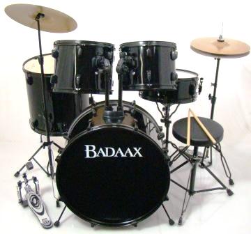 Badaax Ninja 5 Pc Drum Set with Hardware, Cymbals & Throne in Black