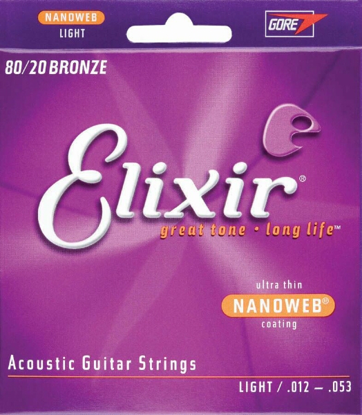 Elixir 11052 Light NanoWeb Ac Guitar Strings 12-53
