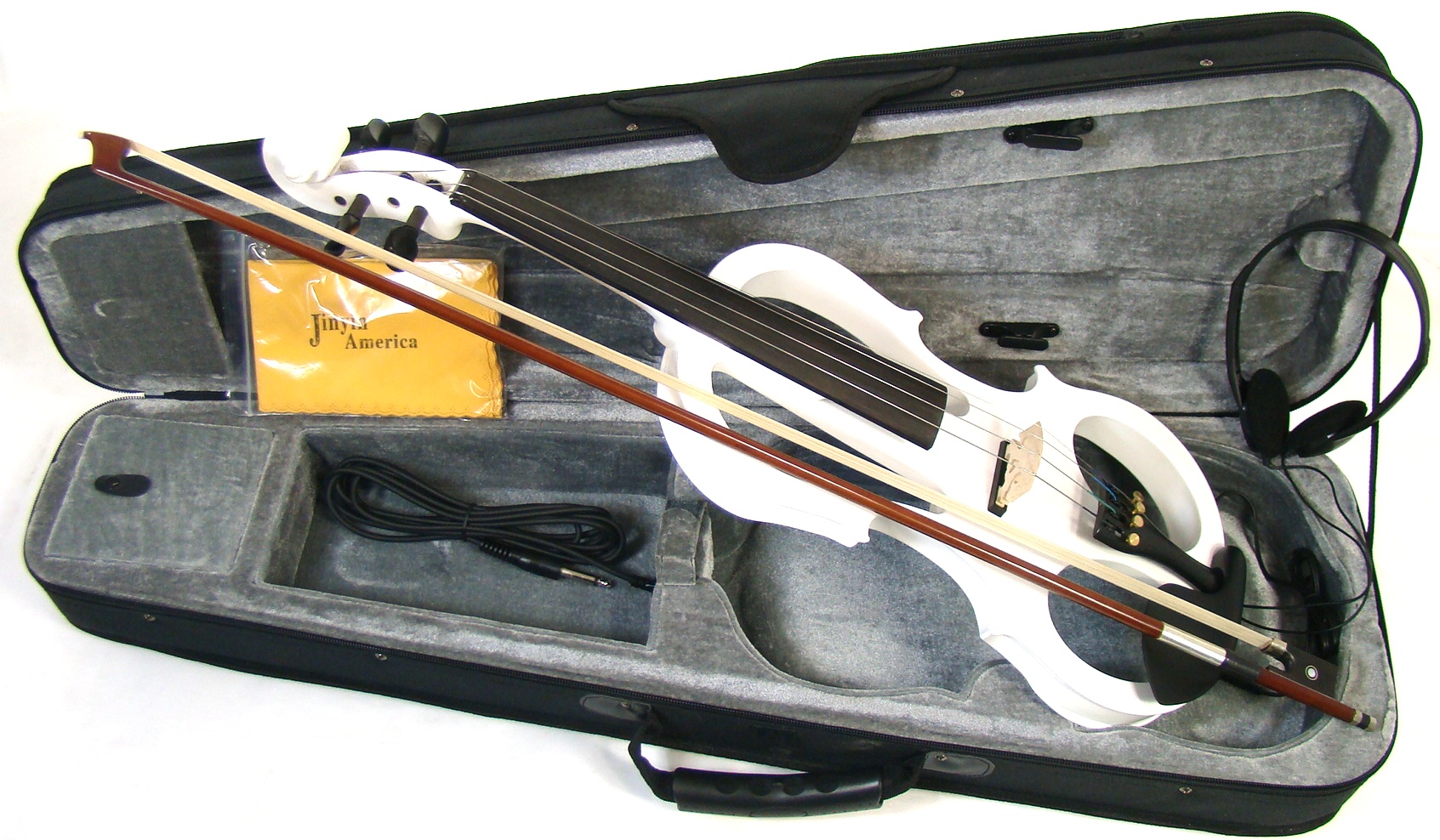 JinYin D840 White Electric Violin with Case, Bow