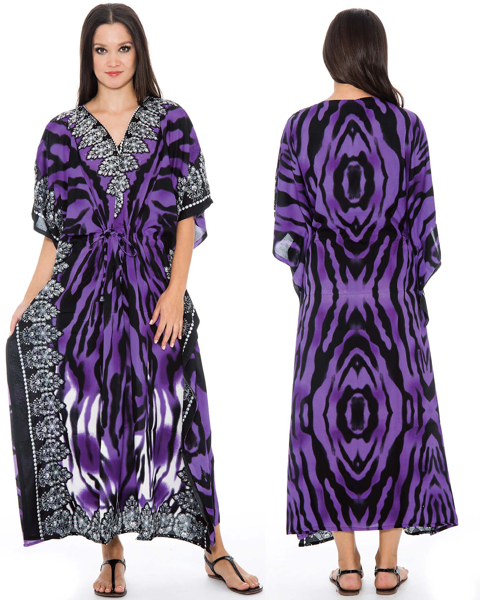 True Rock Women's Printed Kaftan Swimsuit CoverUp VNeck Maxi Dress