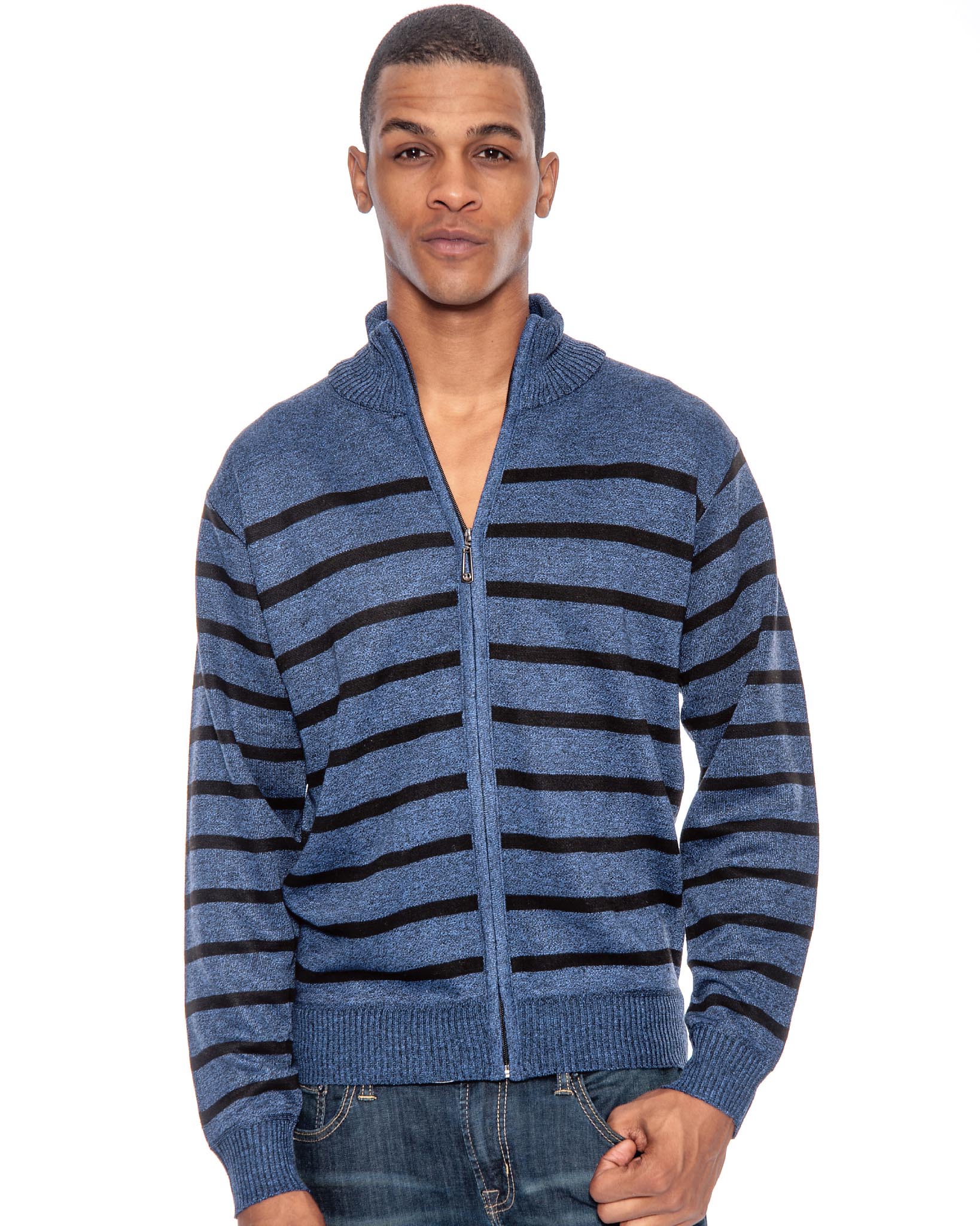 True Rock Men's Full Zip Cardigan Striped Sweater