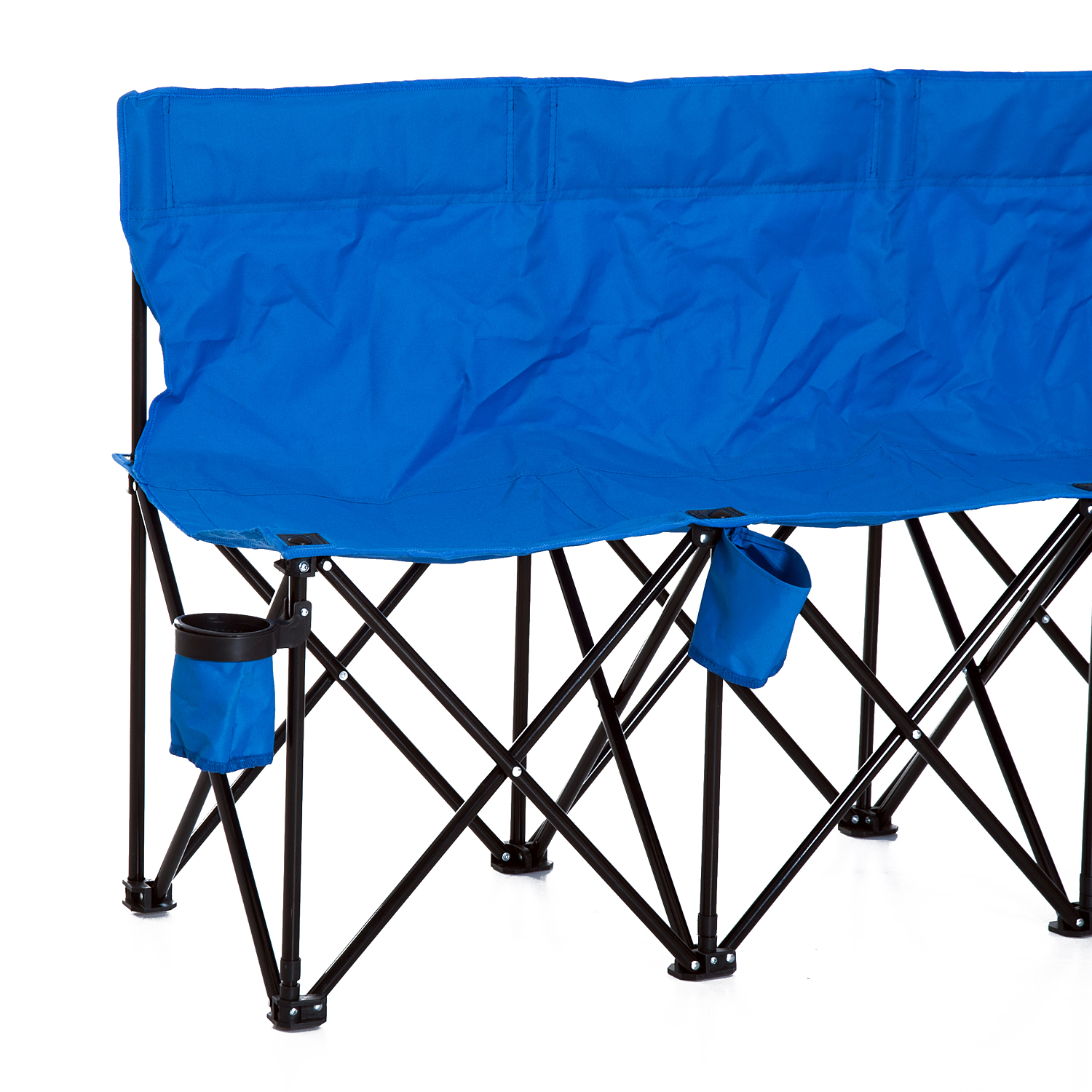Folding Bench 6 Seat Camping Cup Holder Picnic Steel Blue Outdoor Garden