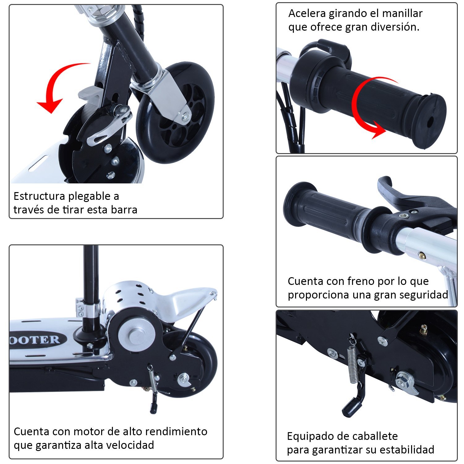 HOMCOM Scooter Plegable Niño Patinete Eléctrico Monopatín Ajustable Carga 50kg