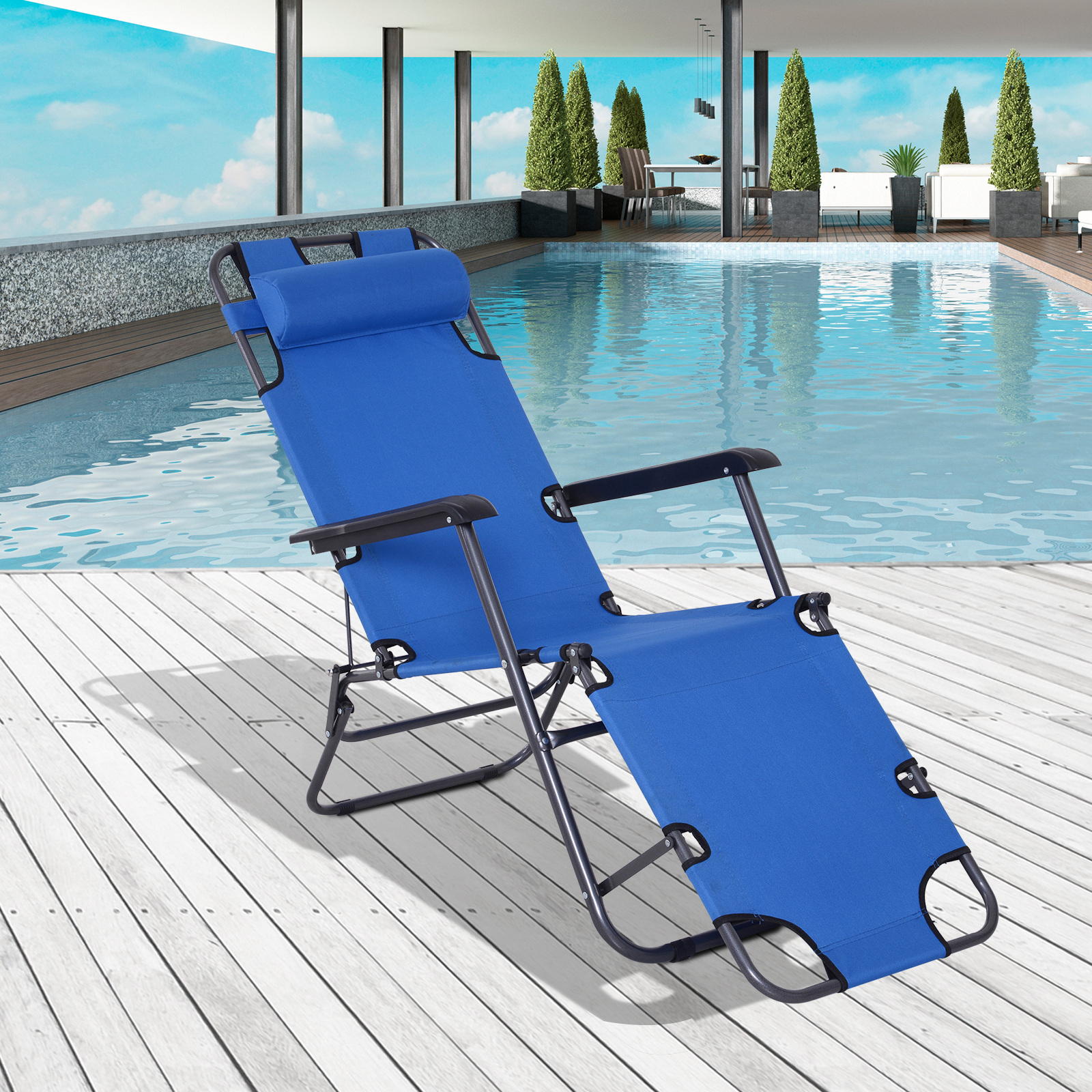 Outsunny Bain de soleil chaise longue transat de jardin