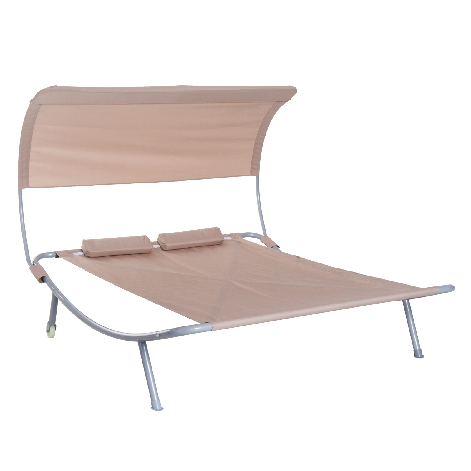 Outsunny Doppelliege Sonnenliege Relaxliege mit Dach rollbar Stahl 3 Farben