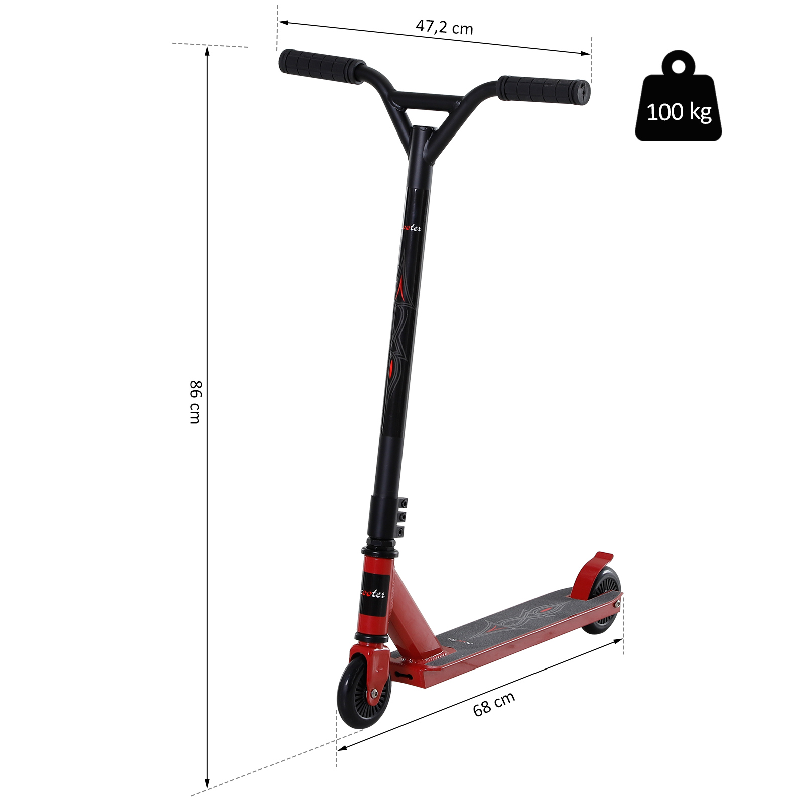 HOMCOM Pro Stunt Scooter Tretroller Freestyle Tricks ab 14 Jahren 2 Farben