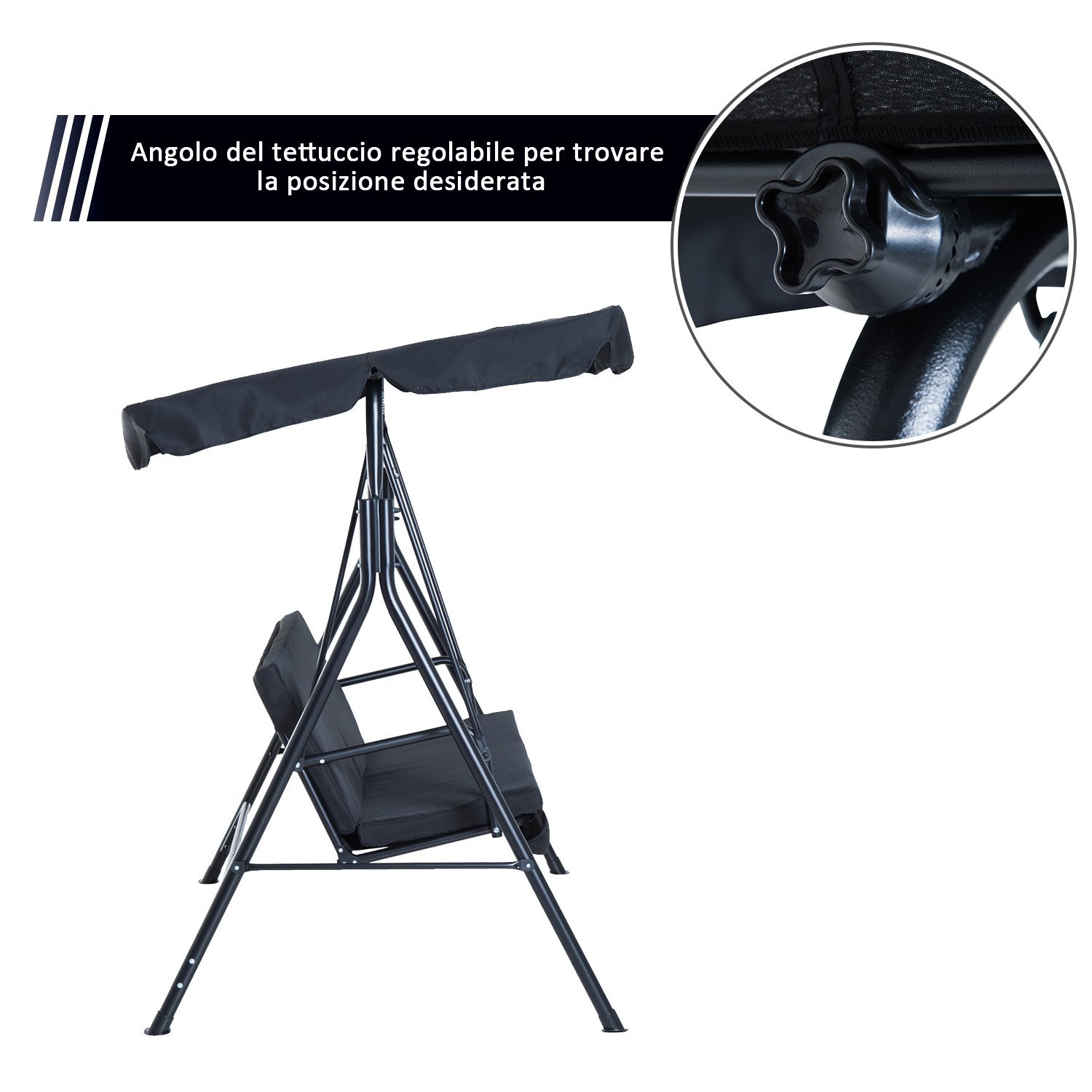 Outsunny Dondolo da Giardino con Tettuccio Parasole Inclinabile 172×110×152cm