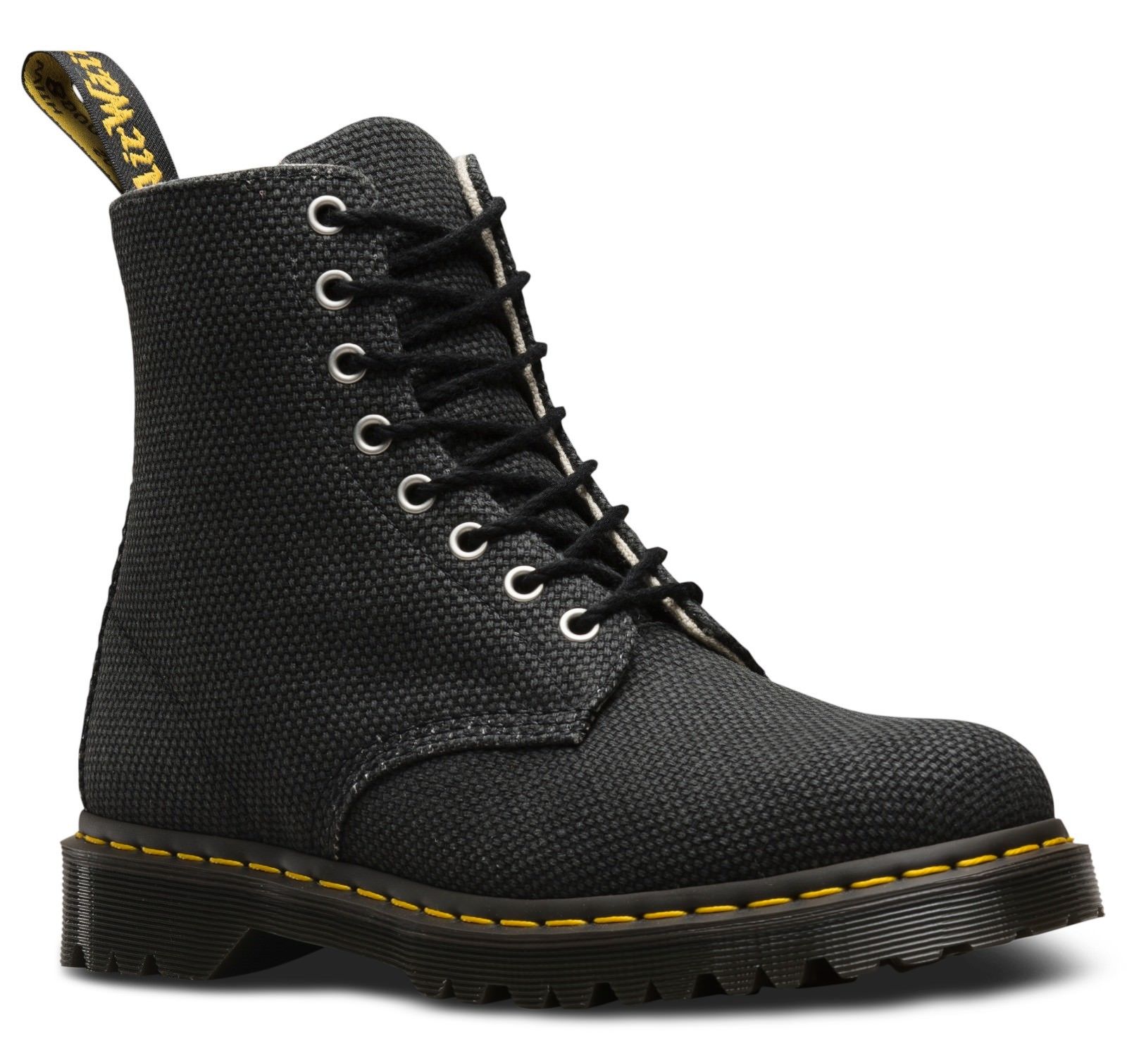 DR MARTENS Pascal black 8 eyelet heavy canvas DM Airwair boot sizes 3-13UK
