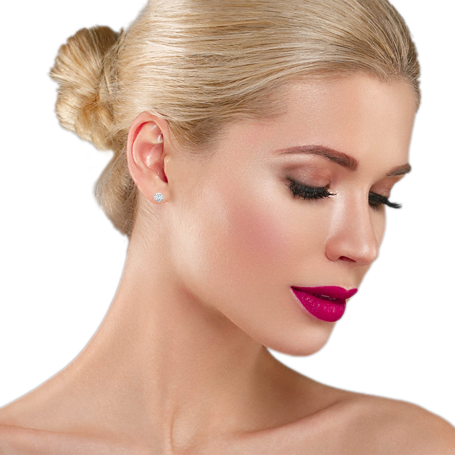 3-Paire Or 10K Rond Zircone cubique zircone cubique Boucles d/'Oreilles Clou Set-JAUNE ou or blanc