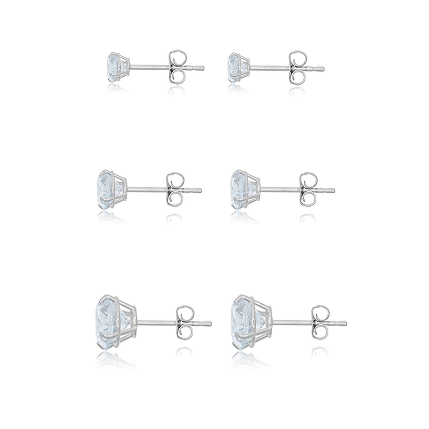3-Paire Or 10K Rond Zircone cubique zircone cubique Boucles d/'Oreilles Clou Set-JAUNE ou or blanc
