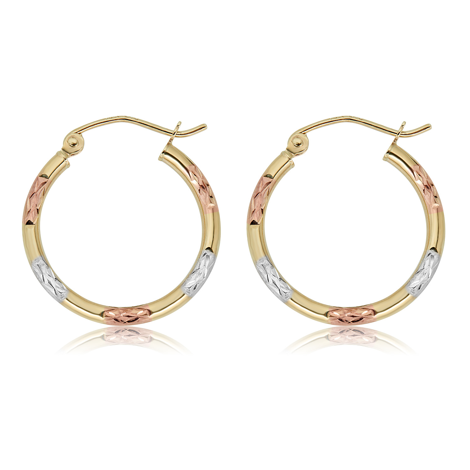 20mm or 25mm Details about / 10K Gold Three-Tone Hoop Earrings