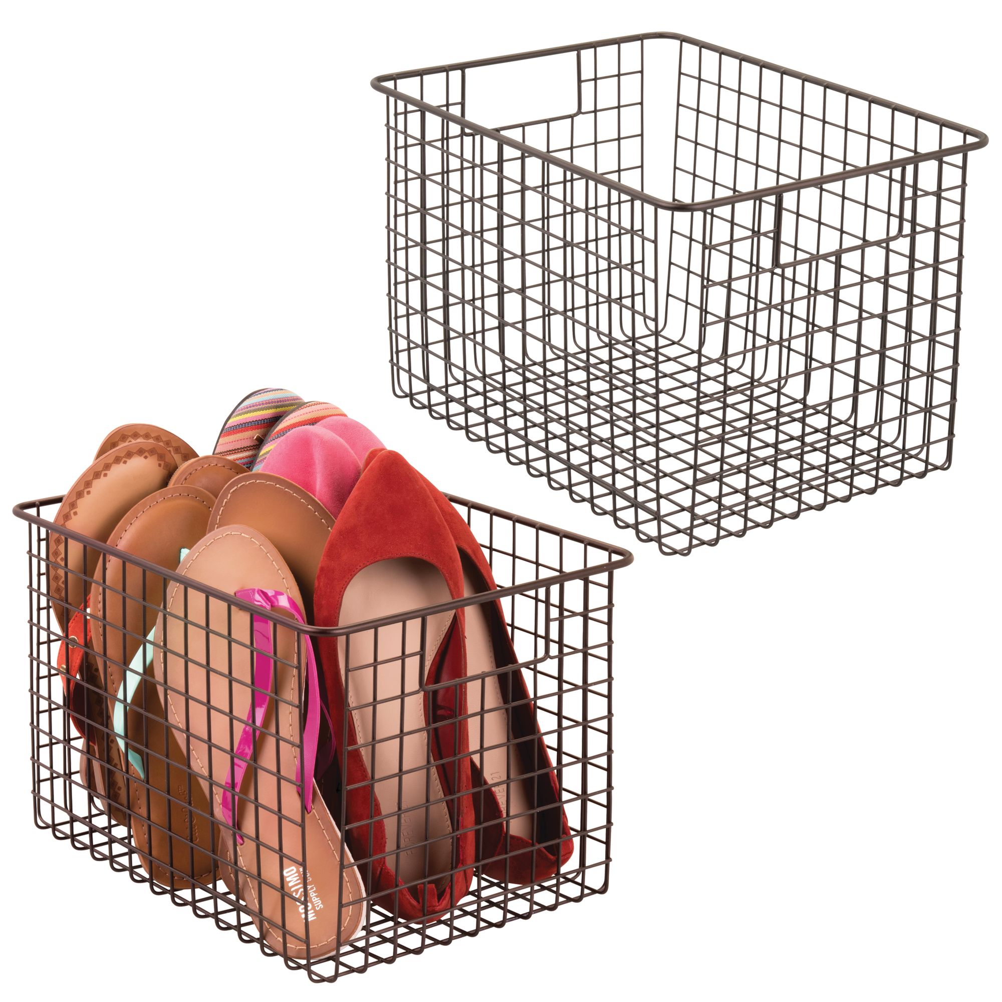 mDesign Wide Metal Storage Basket with Open Front for Closets