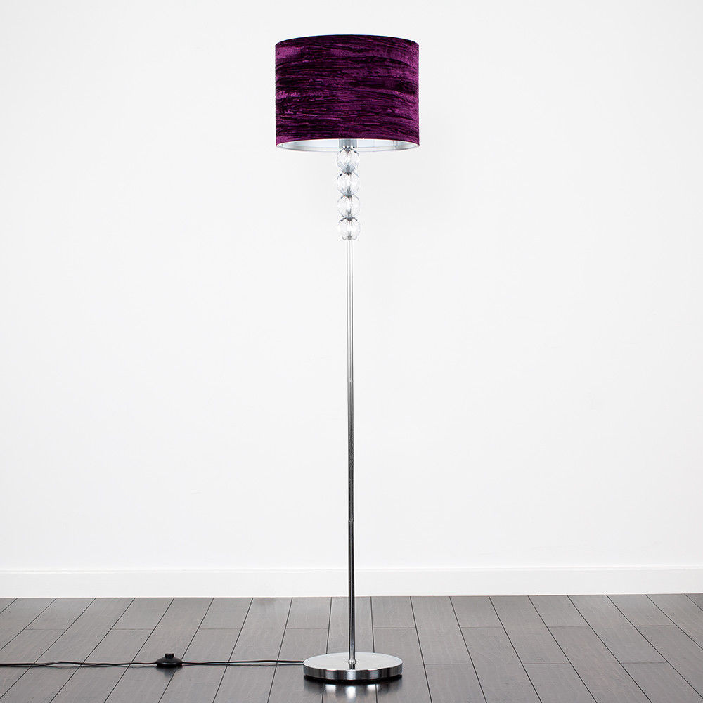 Stylish LED Standard Chrome Floor Lamp Acrylic Clear Ball Base Cotton Shades NEW