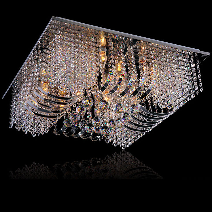 Luxury Spectacular Square Crystal Flush Mount Ceiling Fixture Light 5-Star Hotel