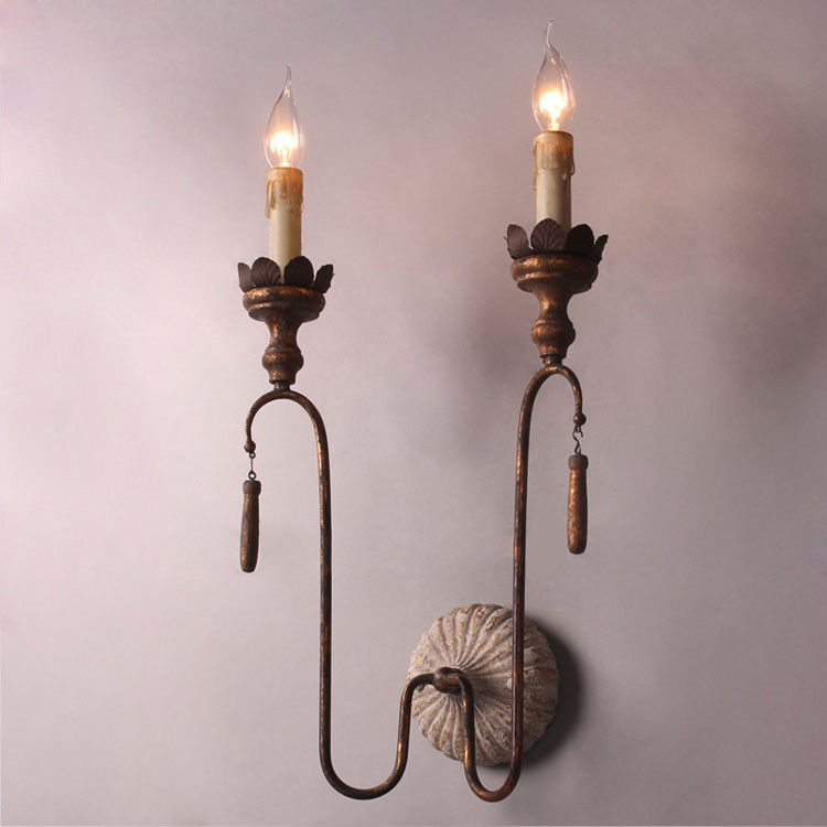 Vintage Style Rustic Aged Gold Scroll /& Leaves Candelabra Indoor Wall Light Lamp