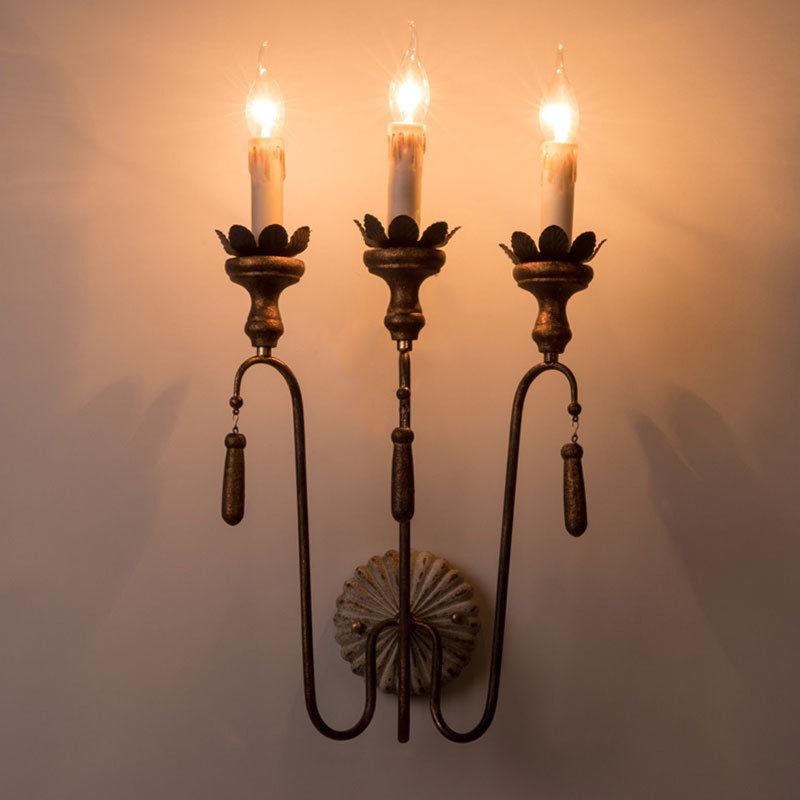 Vintage Style Rustic Aged Gold Scroll /& Leaves Candelabra Indoor Wall Light Lamp