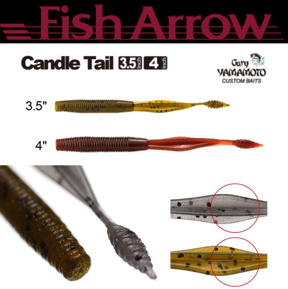 FISH ARROW /& GARY YAMAMOTO SOFT LURE CANDLE TAIL 3.5/"