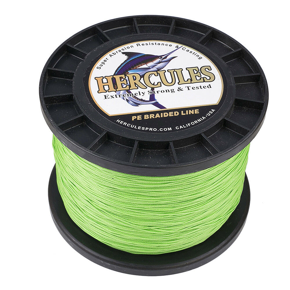 Hercules 10-300lb PE Braided Fishing Line 8 Strand Fluorescent Green Weave 1000M