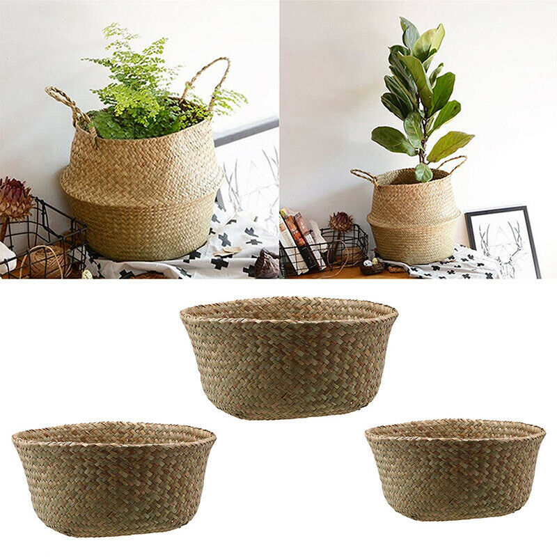 Natural Seagrass Woven Basket Storage Organizer Flower Plant Pot Holder Bag Box