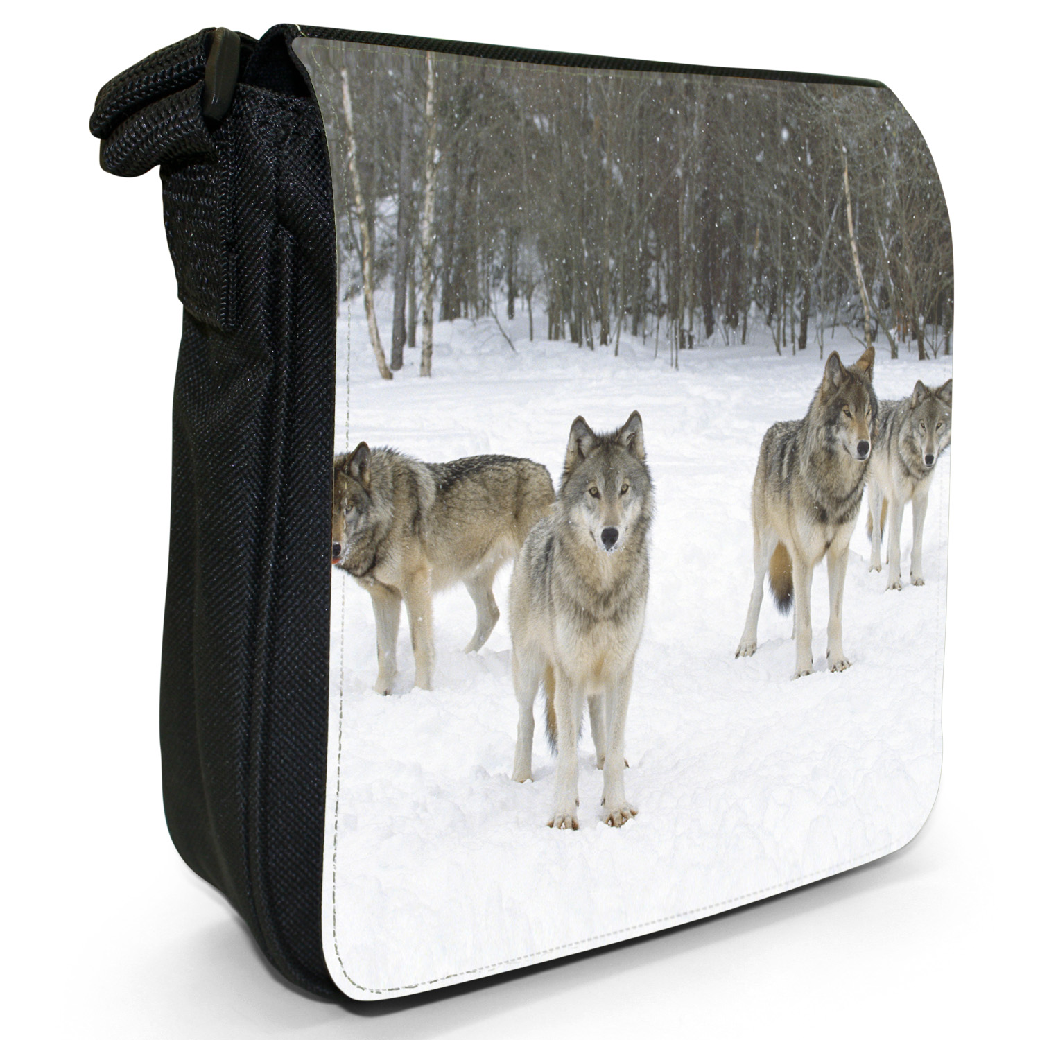 Wolf Wolves Small Black Canvas Shoulder Bag