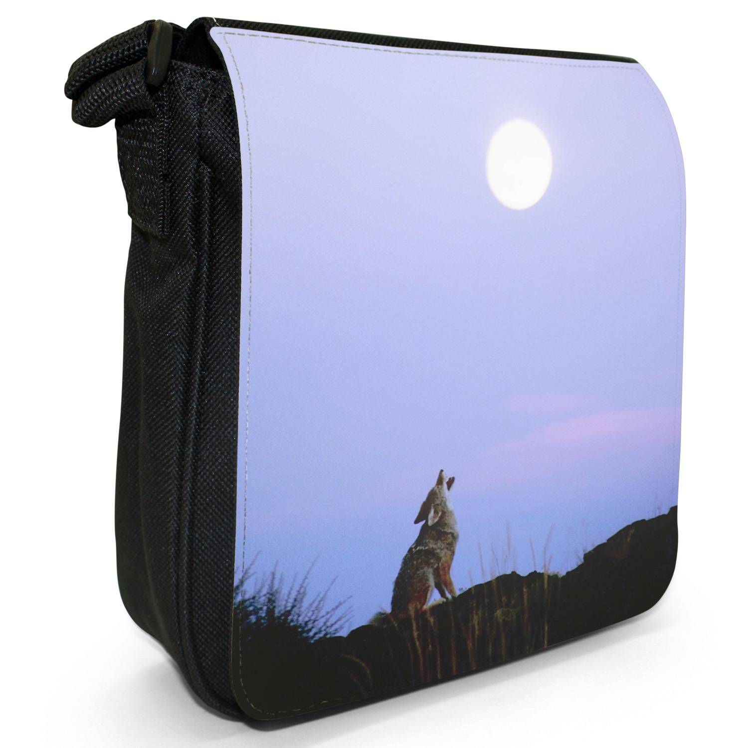 Wolf Wolves Small Black Canvas Shoulder Bag