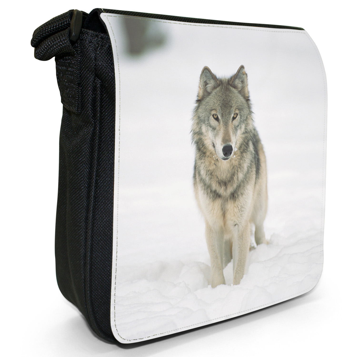 Wolf Wolves Small Black Canvas Shoulder Bag