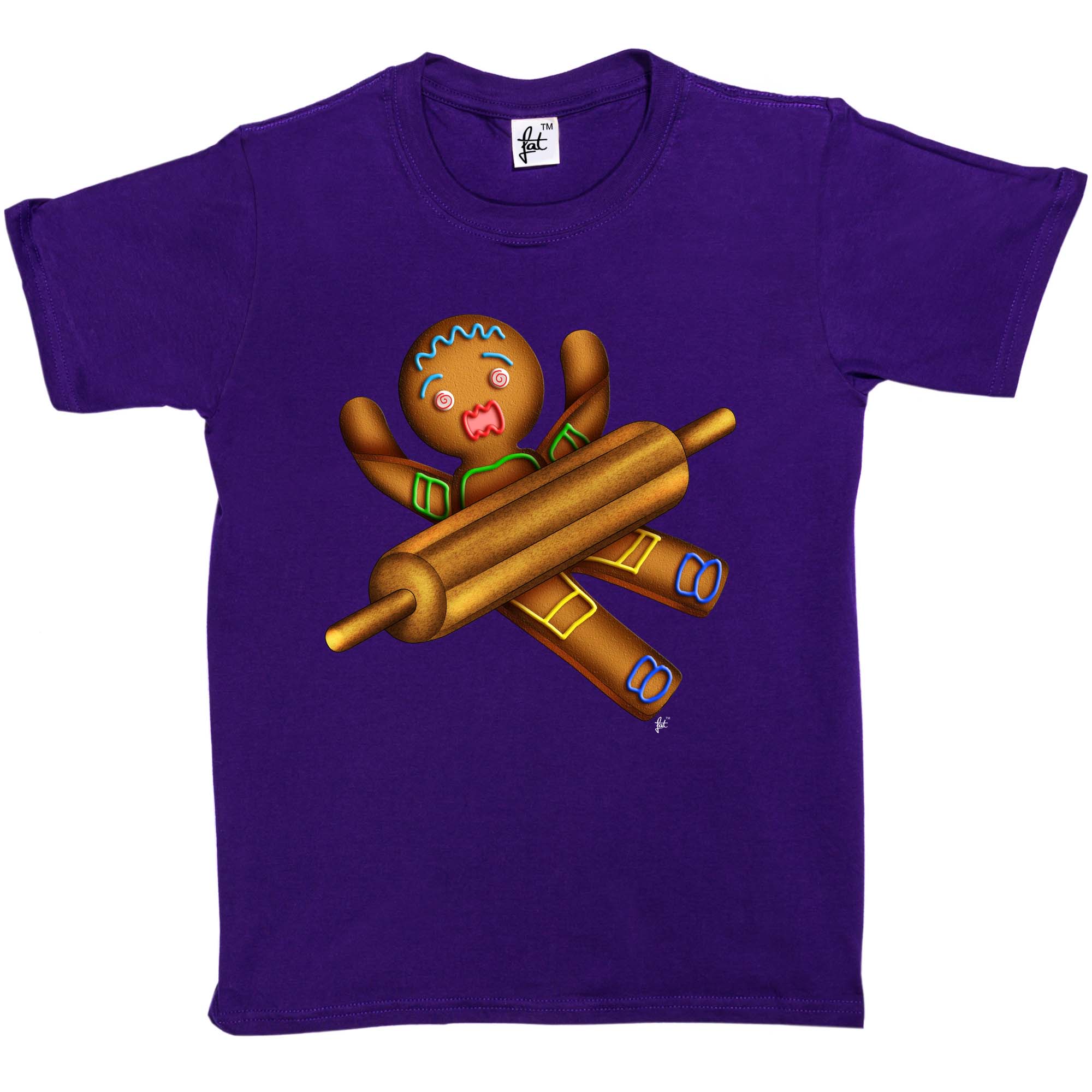 Gingerbread Man With Rolling Pin Being Rolled Kids Boys Girls T-Shirt