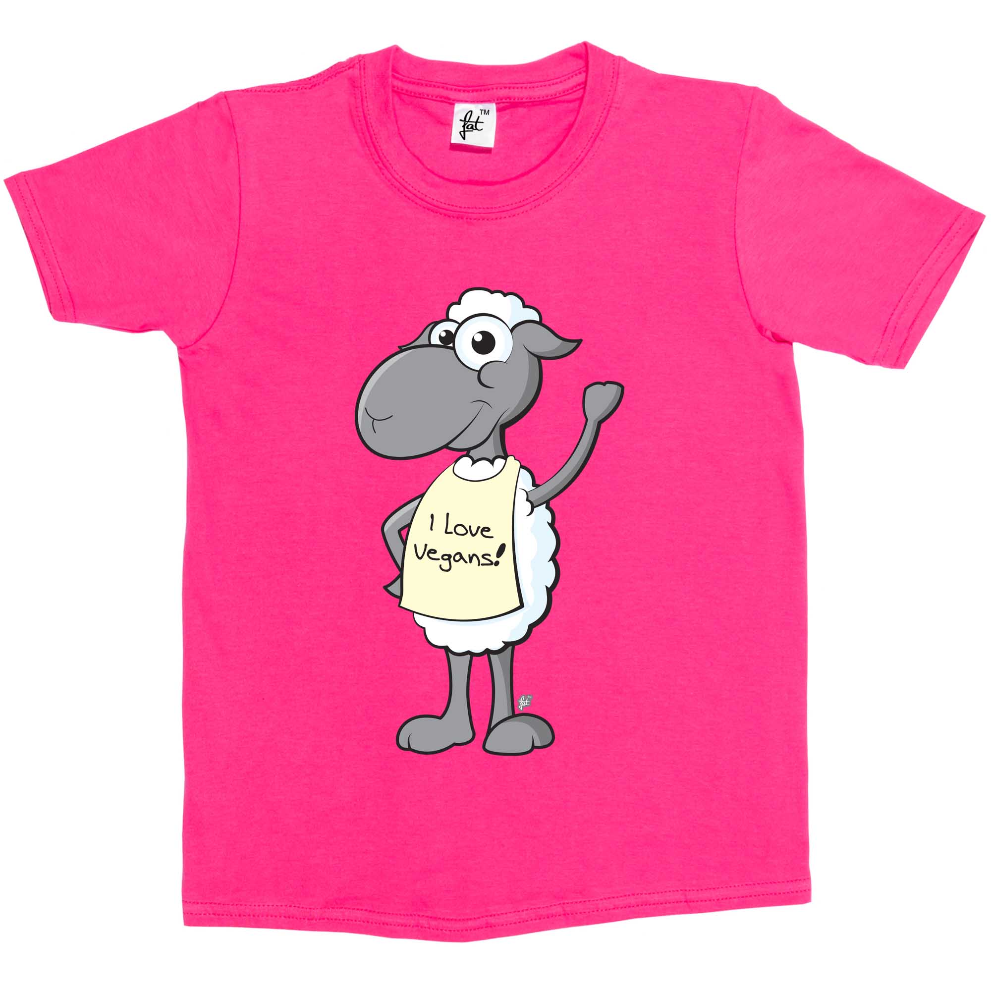 Girls T-Shirt Waving Smiling Sheep Wearing I Love Vegans Sign Kids Boys