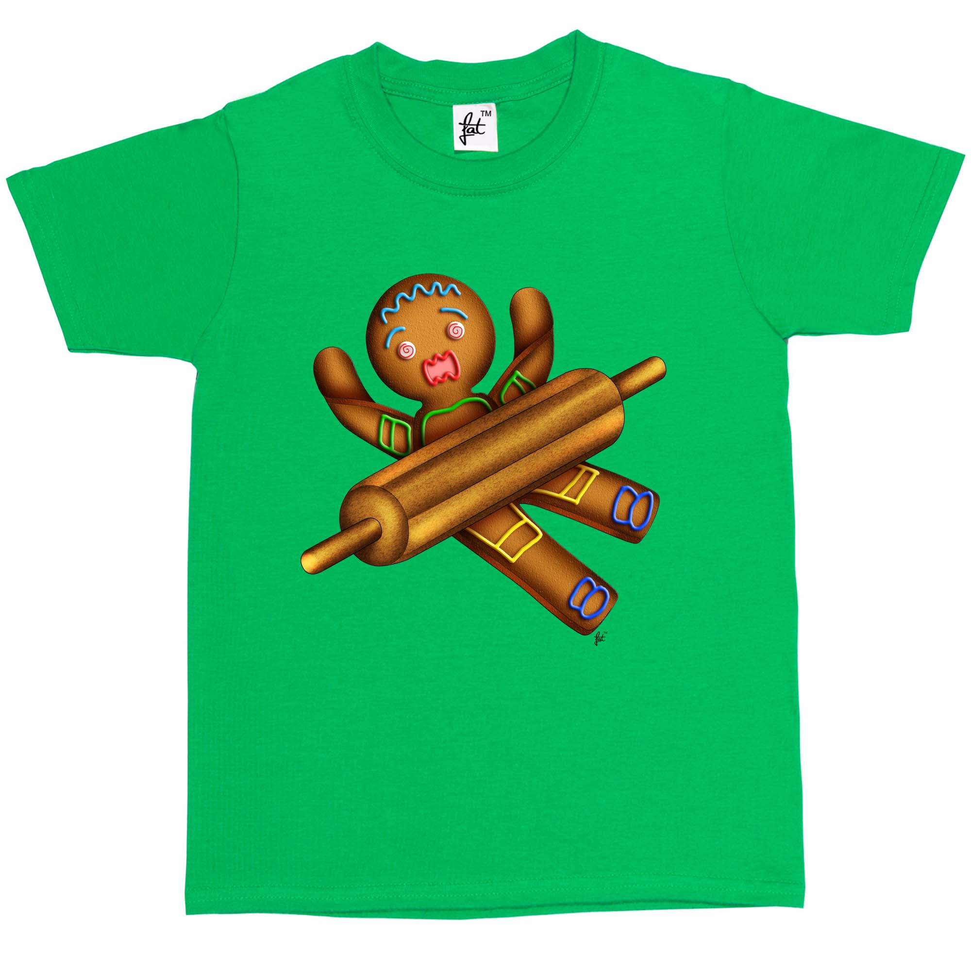 Gingerbread Man With Rolling Pin Being Rolled Kids Boys Girls T-Shirt