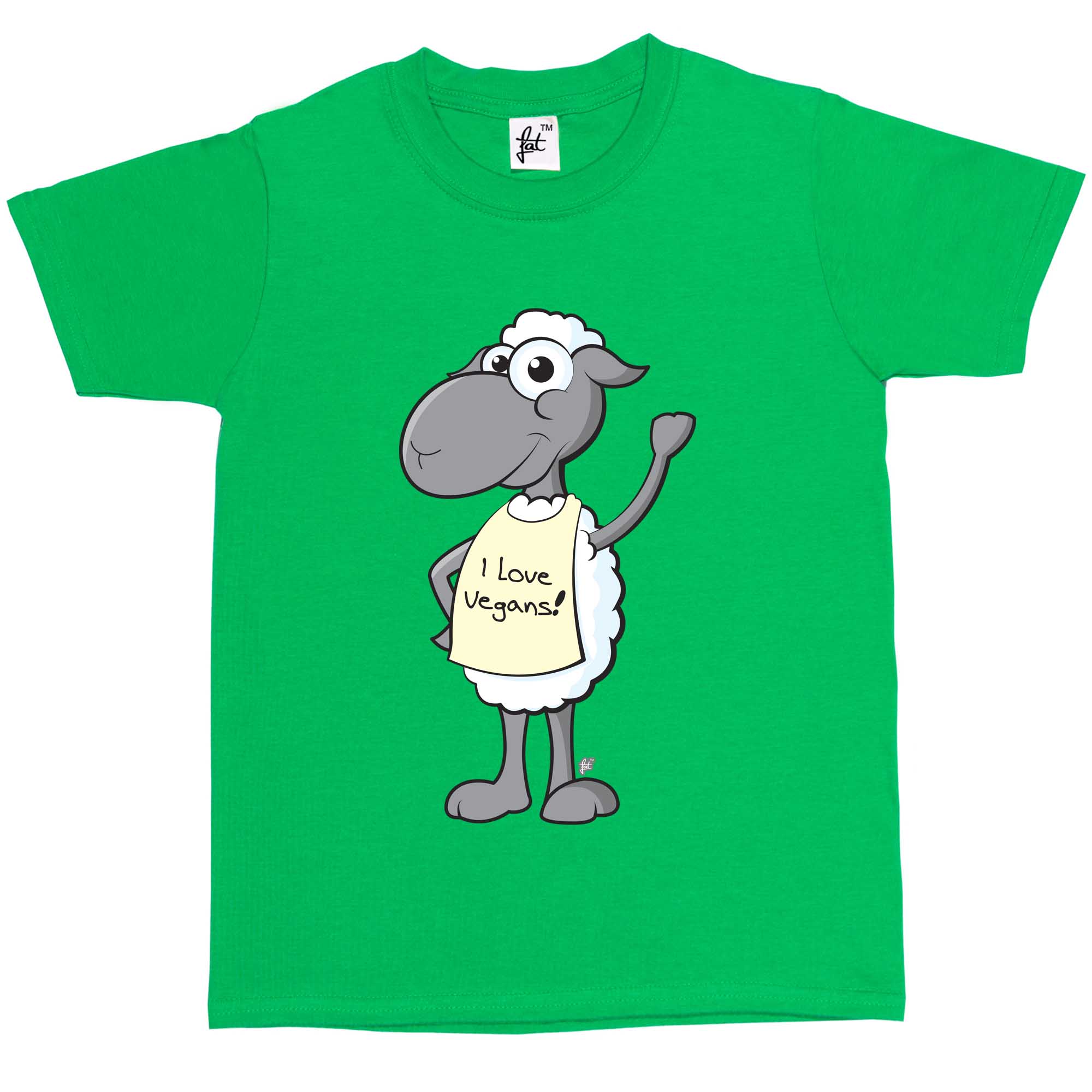 Girls T-Shirt Waving Smiling Sheep Wearing I Love Vegans Sign Kids Boys