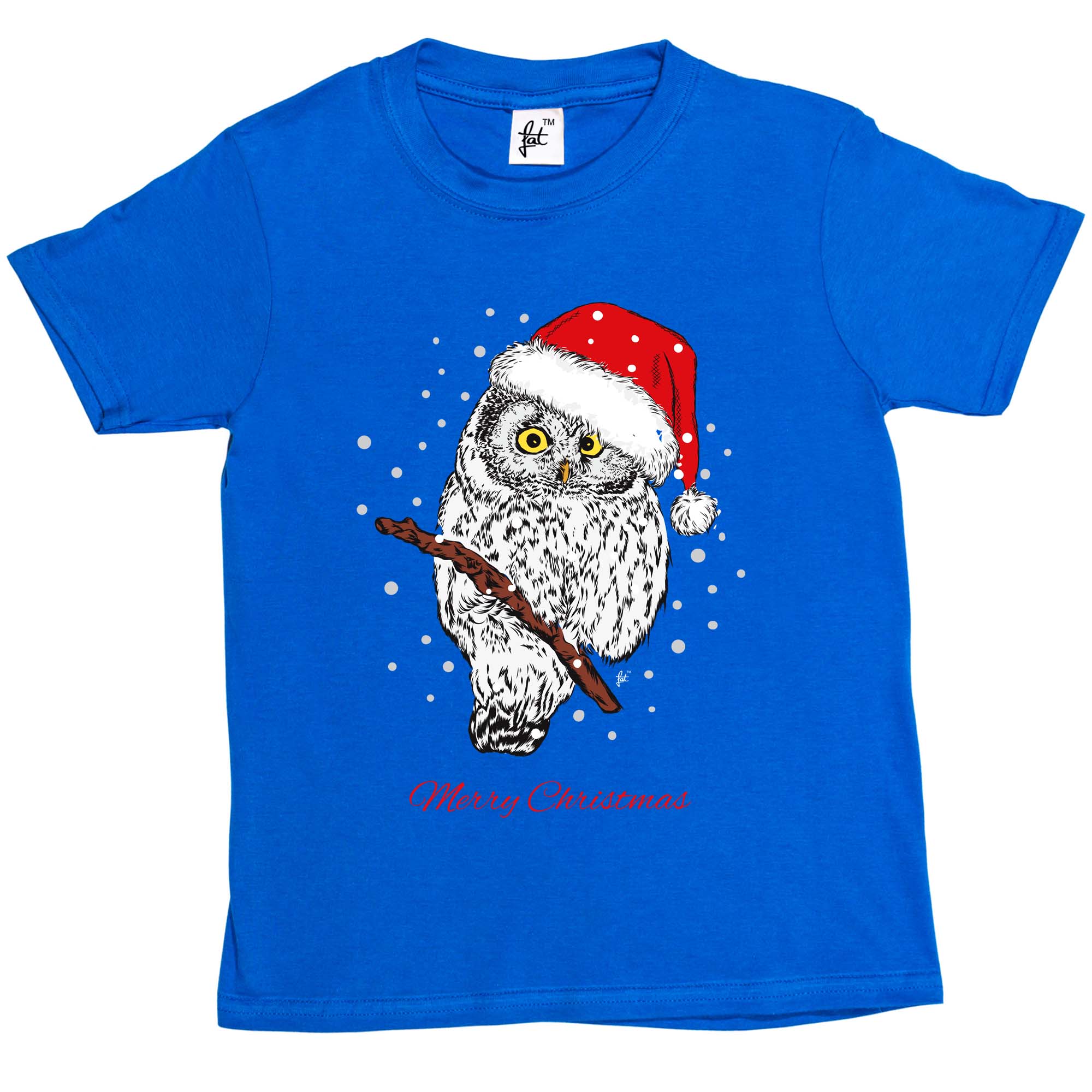 Girls T-Shirt Christmas Owl Wearing Santa Hat Sat In Tree Snowing Kids Boys