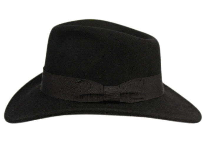 Premium Laine Feutre Indiana Jones Fedora Chapeau avec gros-grain Band Crush-Able Outback