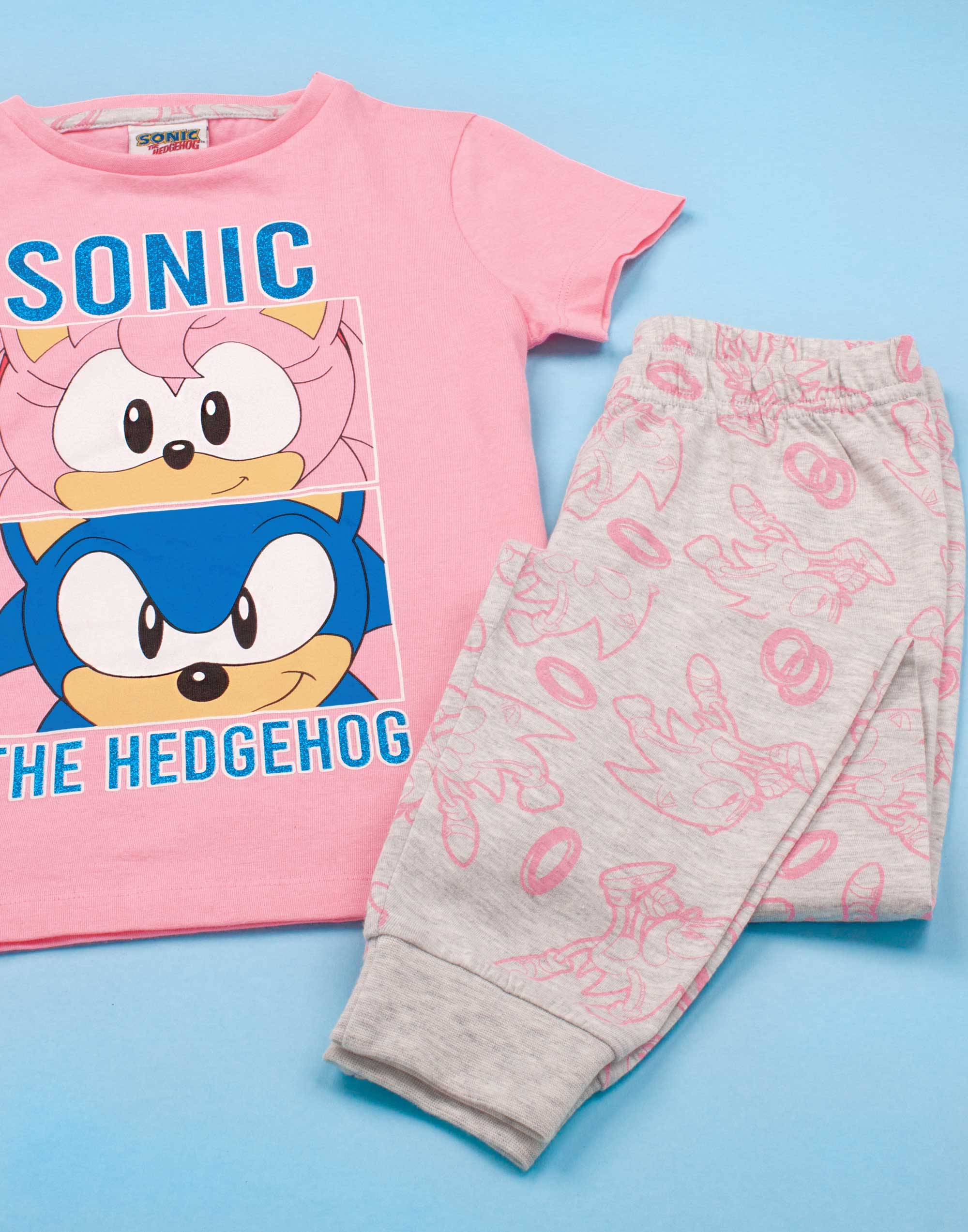 Sonic The Hedgehog Pijamas Niñas Rosa Gamer T SHIRT /& Long Length Pijama Conjunto
