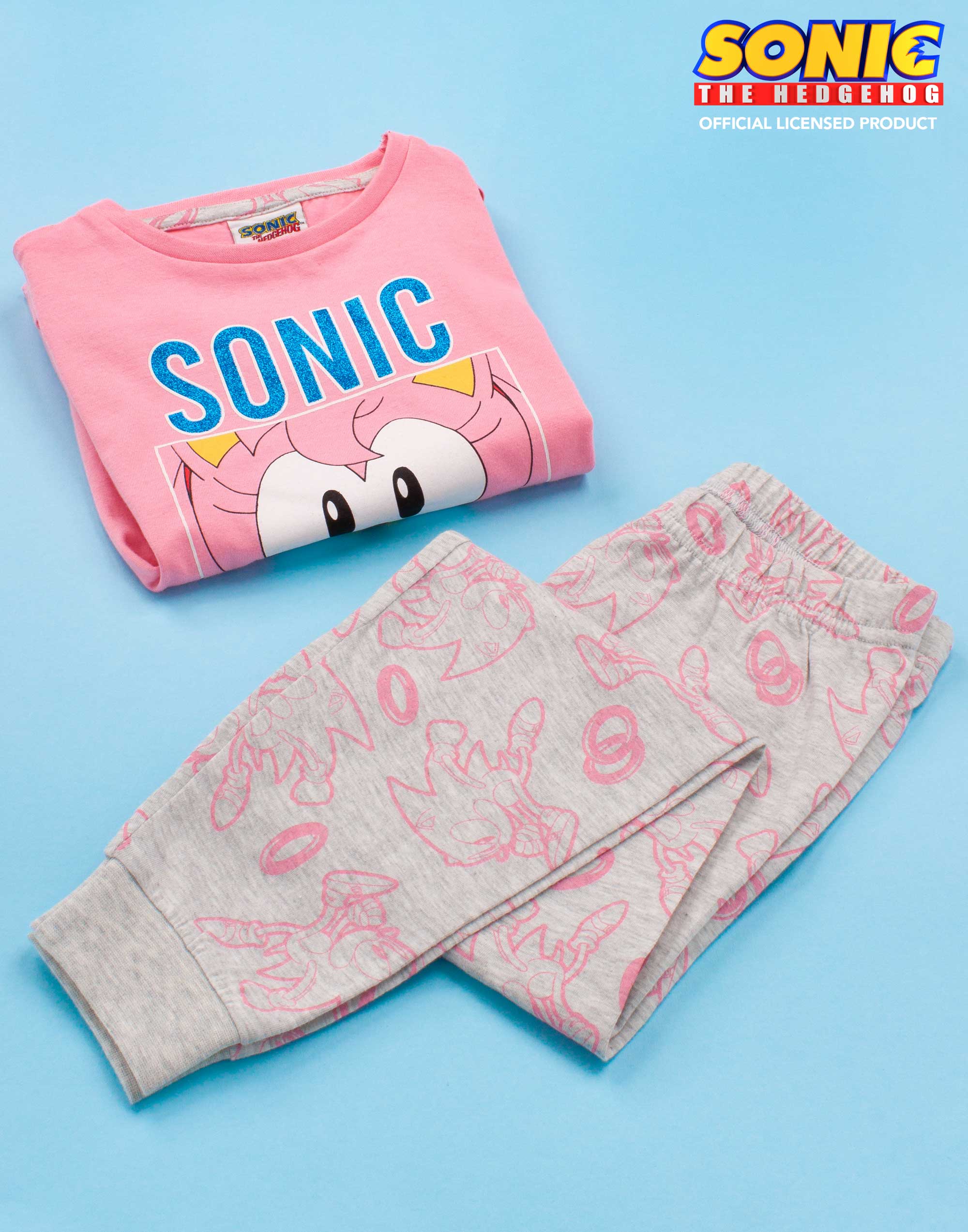 Sonic The Hedgehog Pijamas Niñas Rosa Gamer T SHIRT /& Long Length Pijama Conjunto
