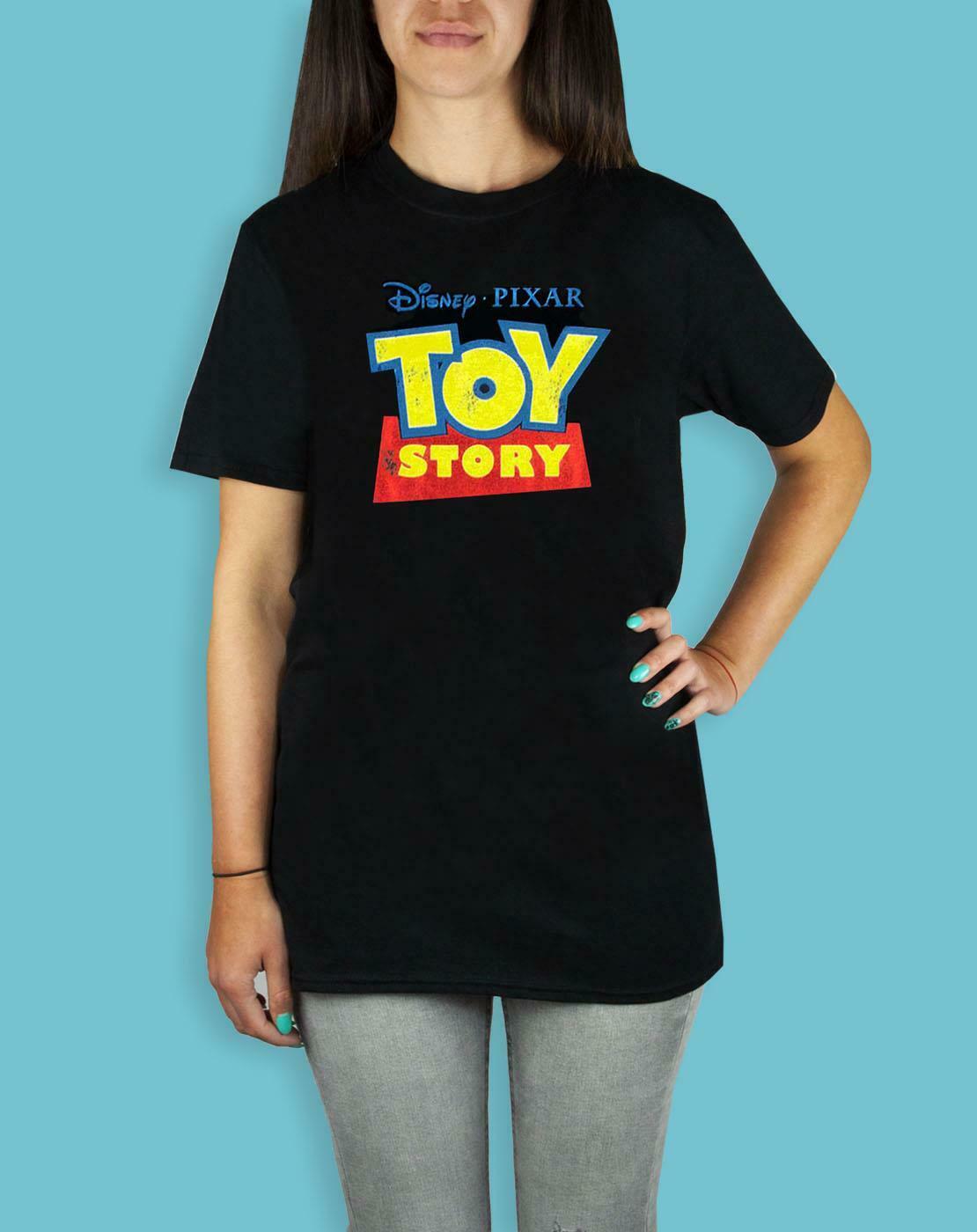 Disney Pixar Toy Story Distressed Logo Women/'s Boyfriend Fit Black T-Shirt