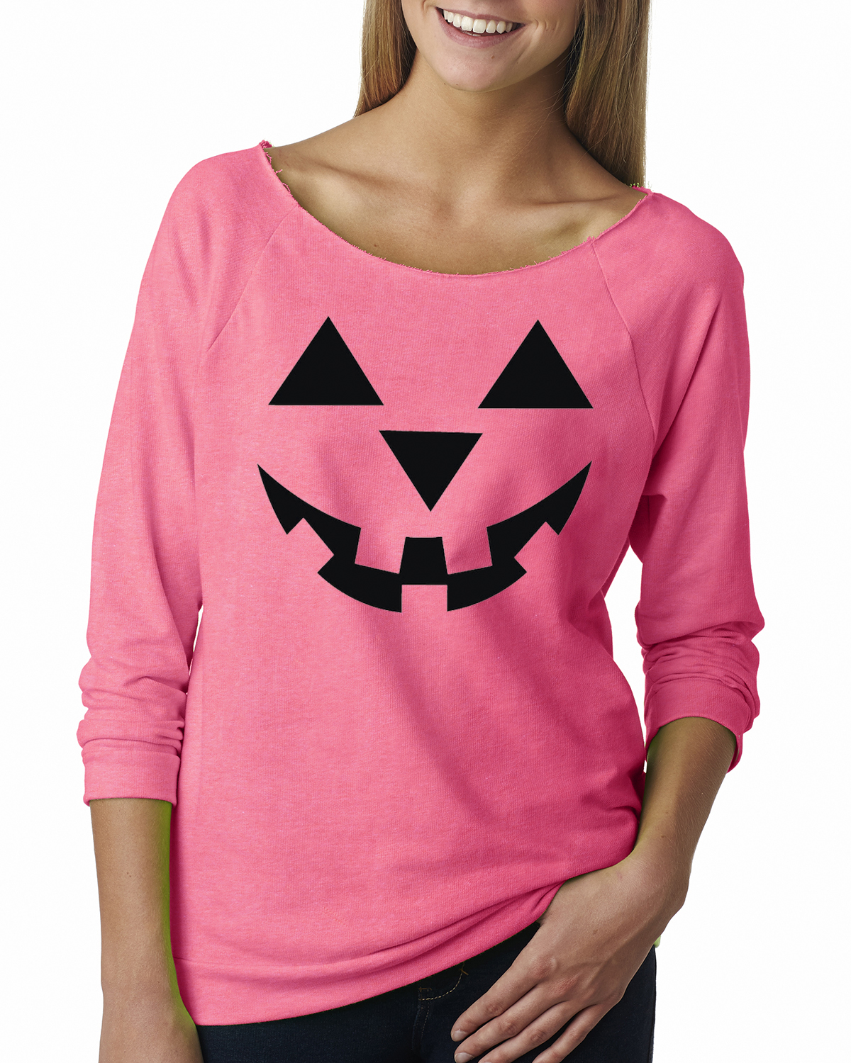 Jack O' Lantern Pumpkin Halloween Costume Off The Shoulder French Terry
