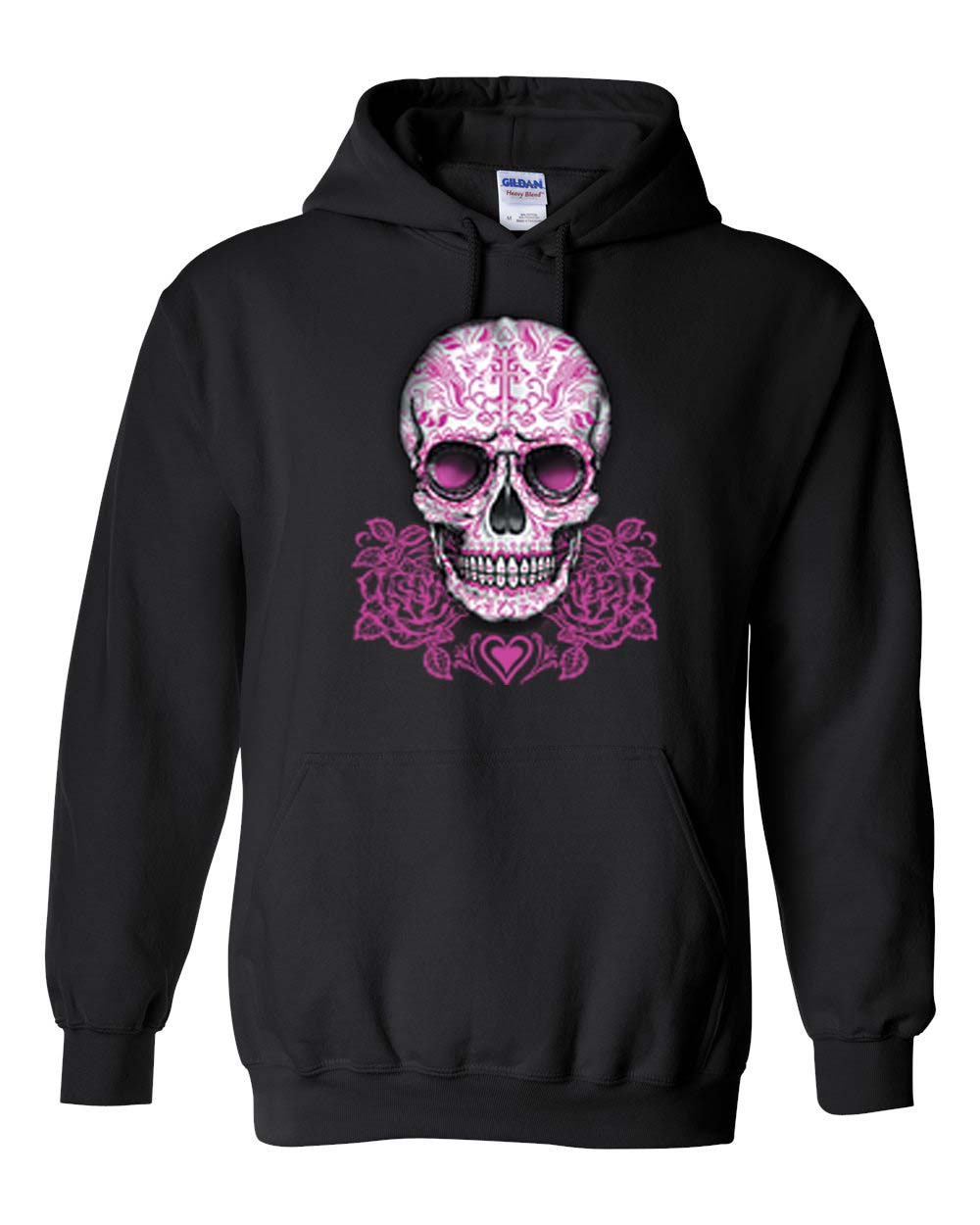 Skull Pink Tatoo Art Day of the Dead Womens Mens Womens Hoodie