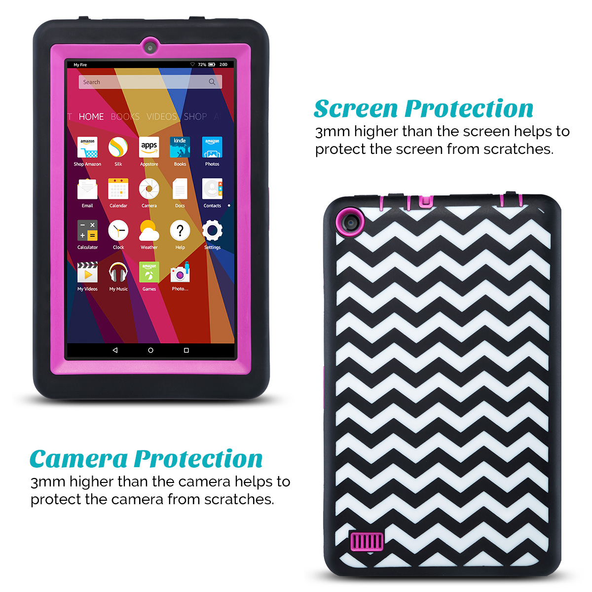 Shockproof Rugged Silicone Case Back Cover for Amazon Fire 7 Tablet